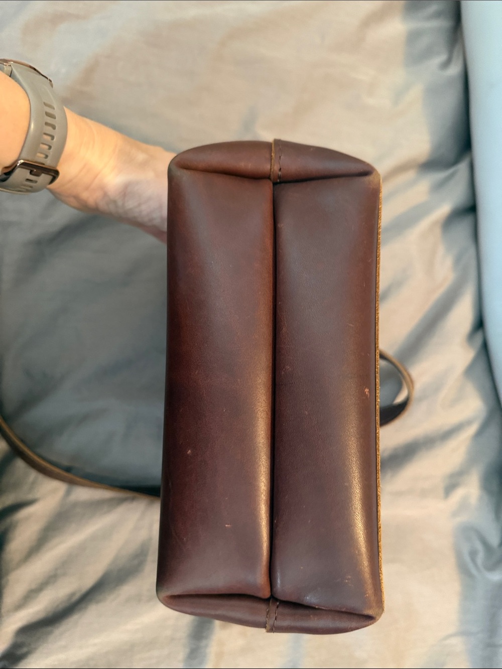 Brown Leather Messenger Tote with Removable Strap - Picture 8 of 8